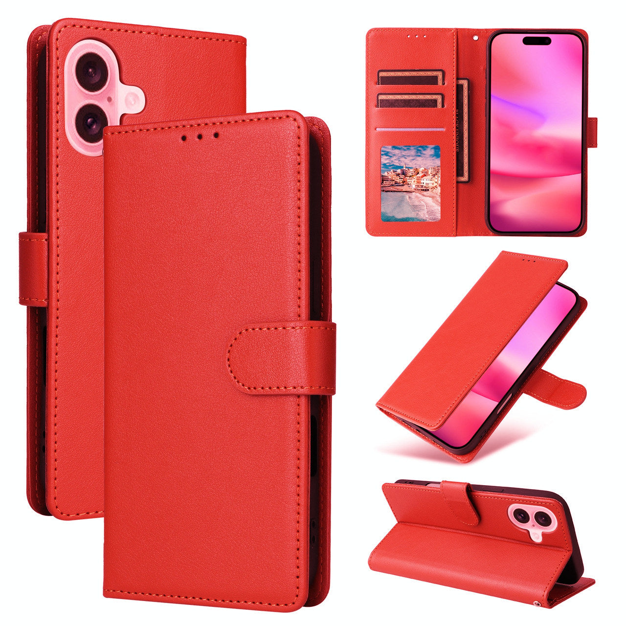 Étui portefeuille en cuir pour iPhone 16 Étui portefeuille en cuir pour iPhone 16